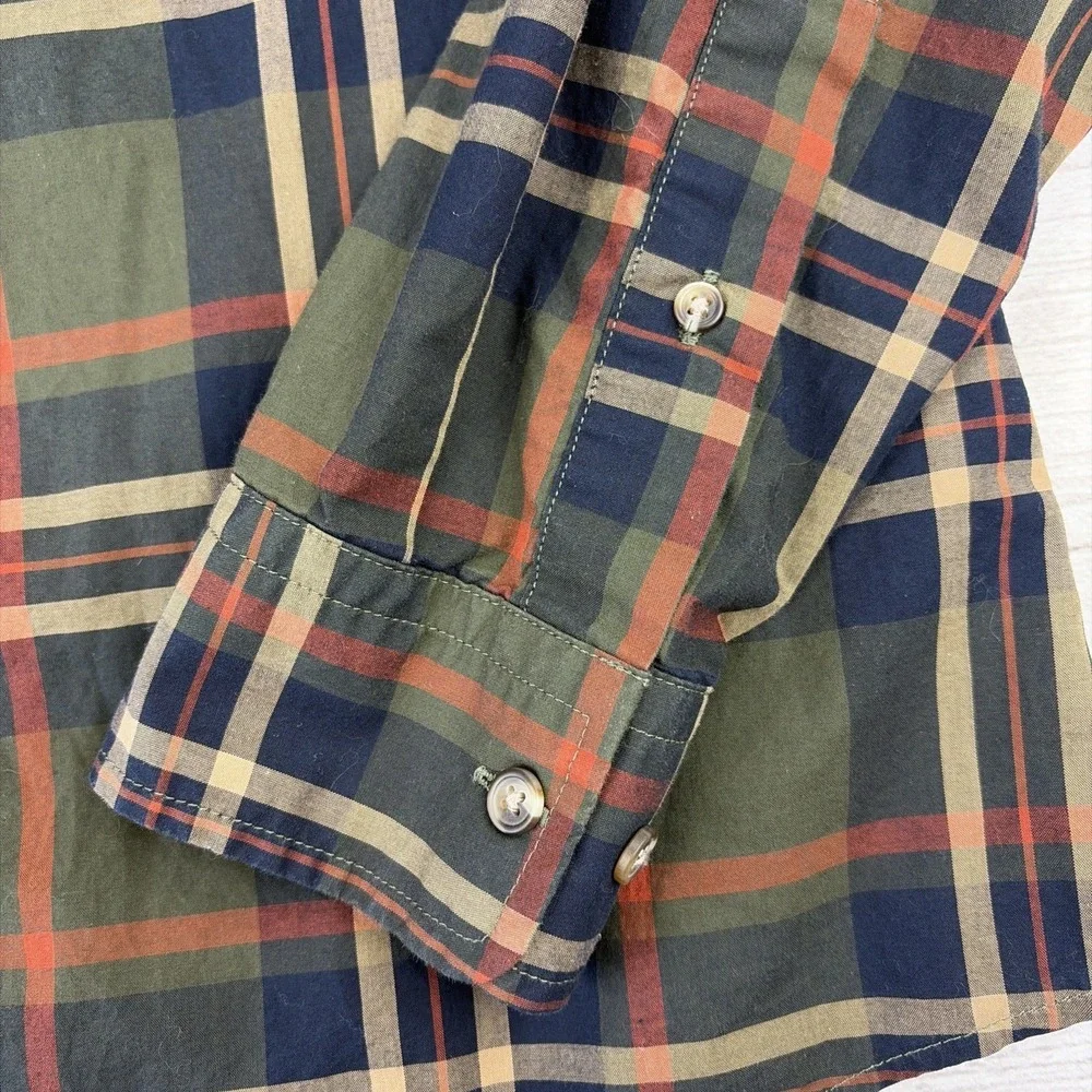 Banana Republic‎ Untucked Fit Shirt Men's Large Plaid Green Blue Button Up